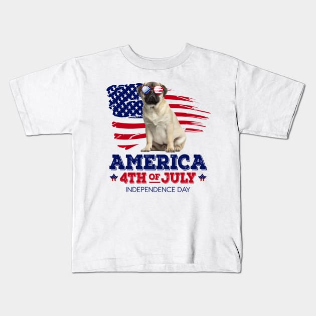 Pug Flag USA - America 4th Of July Independence Day Kids T-Shirt by bunnierosoff21835